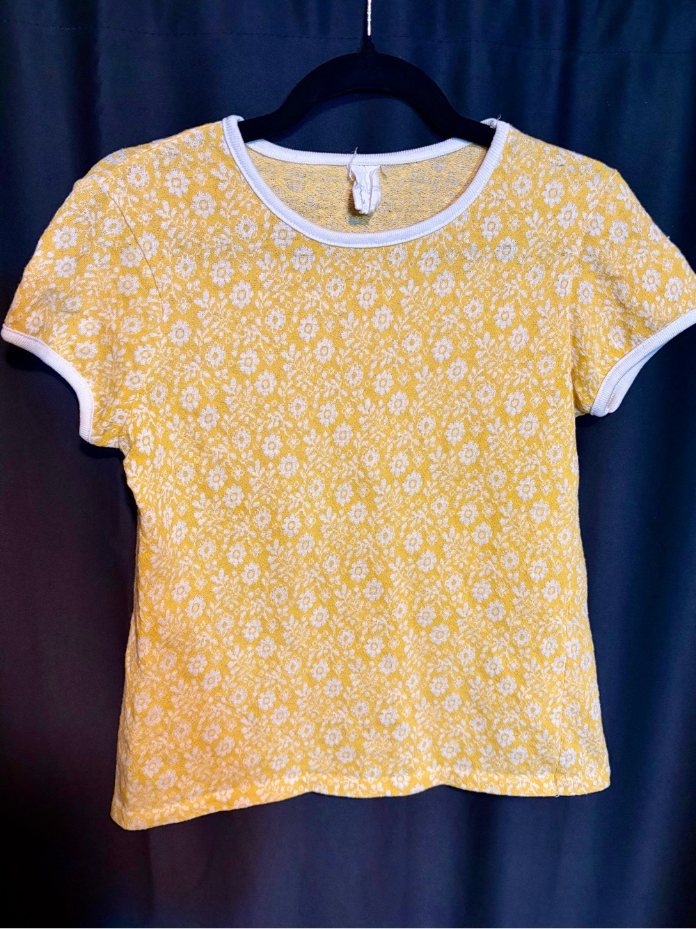 Sears Yellow Floral Short Sleeve Tee with White Trim
